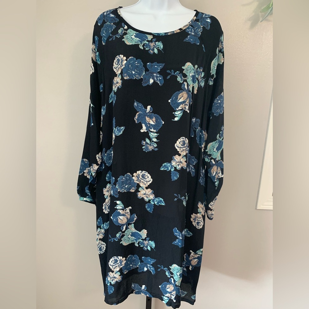 Masai Floral Long Sleeve Dress in Black with blue floral